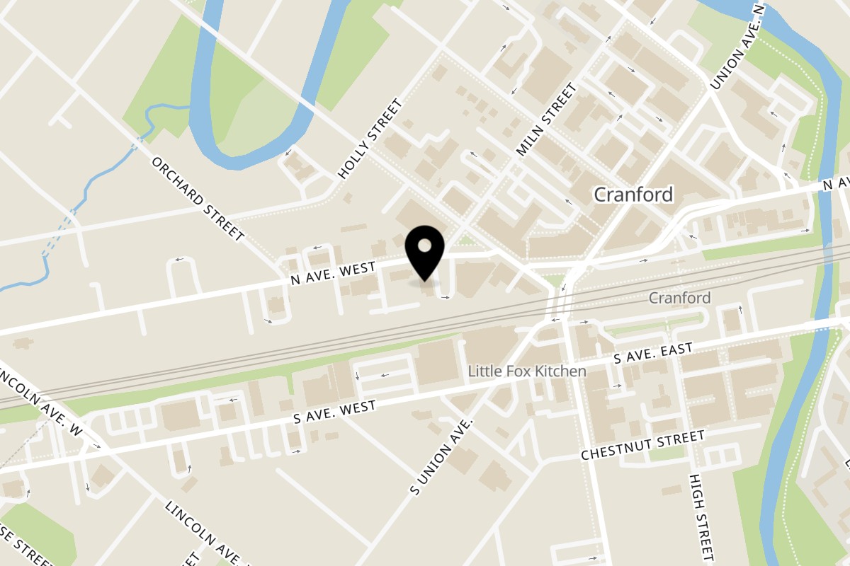 Map showing the location of Folklore Artisanal Mexican Cranford on 101 N Ave W in Cranford